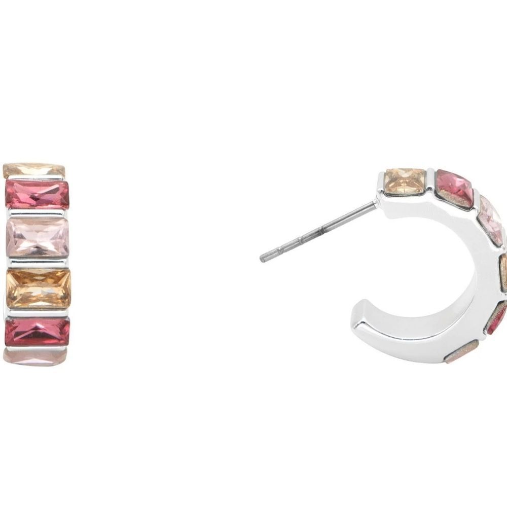 City Luxe Silver-Tone Multi Color CZ & Crystal‎ Huggie Earrings